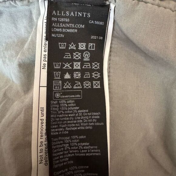 AllSaints Men's Size L Lows Bomber Jacket Light Gray 100% Cotton Contemporary - Picture 11 of 14